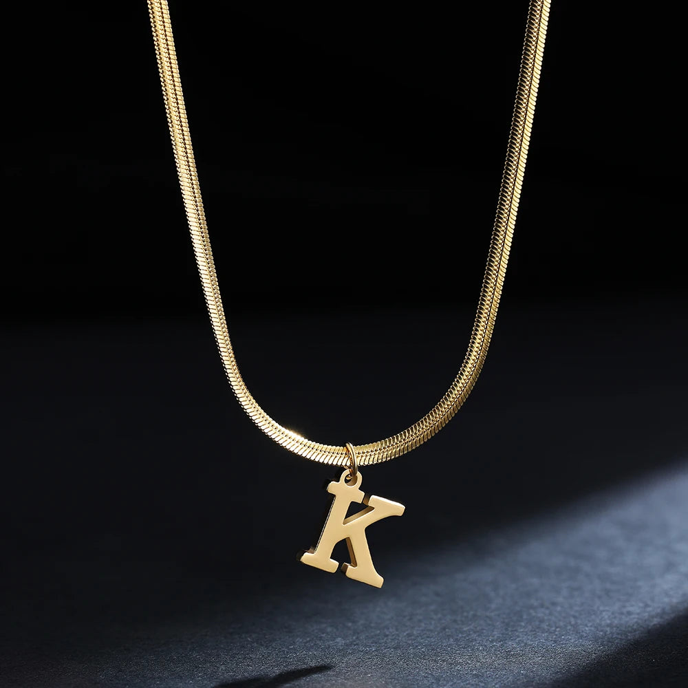 A-Z Alphabet Gold Plated Stainless Steel Pendant Necklace for Women Snake Chain Initial Letter Clavicle Necklaces Collar Jewelry