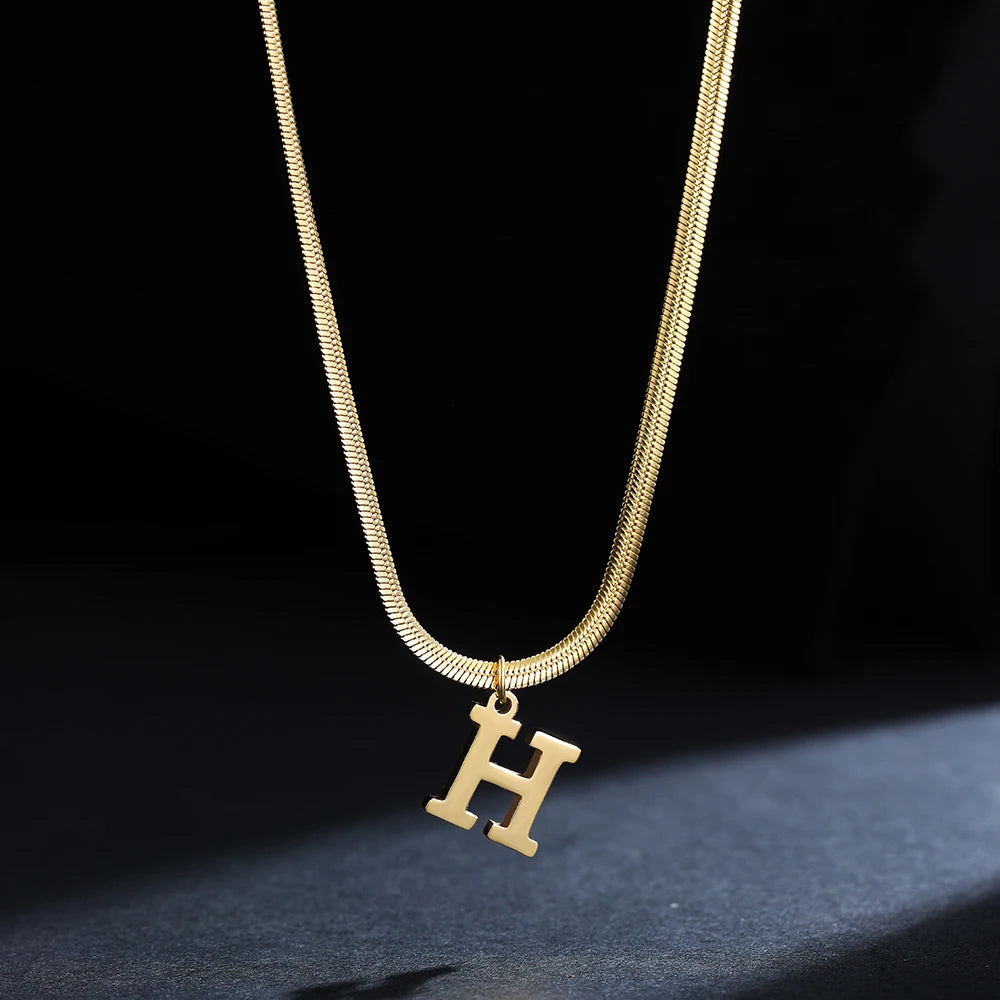 A-Z Alphabet Gold Plated Stainless Steel Pendant Necklace for Women Snake Chain Initial Letter Clavicle Necklaces Collar Jewelry