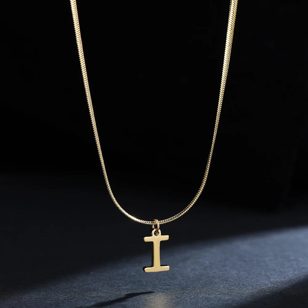 A-Z Alphabet Gold Plated Stainless Steel Pendant Necklace for Women Snake Chain Initial Letter Clavicle Necklaces Collar Jewelry