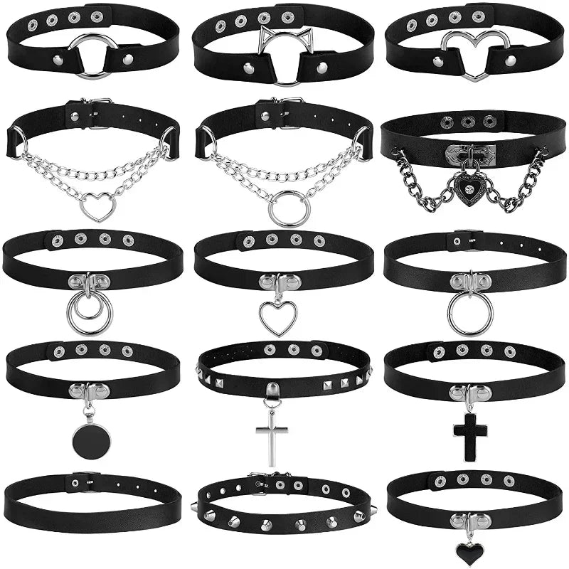 Woman Black Punk Choker Collar Necklace Pu Leather Goth Rivets Choker Necklace Pendientes Party Club Sexy Gothic Femme Jewelry