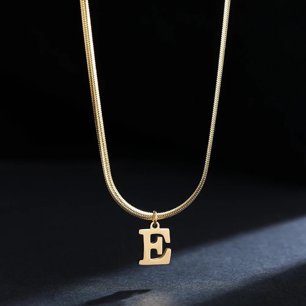 A-Z Alphabet Gold Plated Stainless Steel Pendant Necklace for Women Snake Chain Initial Letter Clavicle Necklaces Collar Jewelry