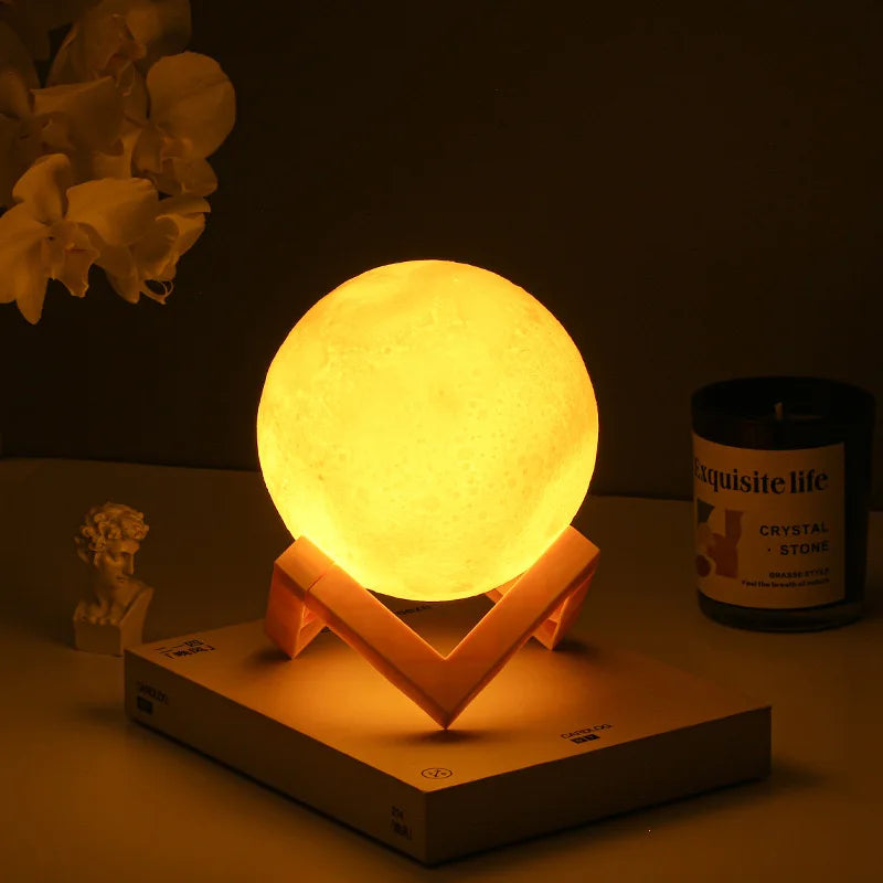 8cm Moon Lamp LED Night Light Battery Powered With Stand Starry Lamp Bedroom Decor Night Lights Kids Gift Moon Lamp