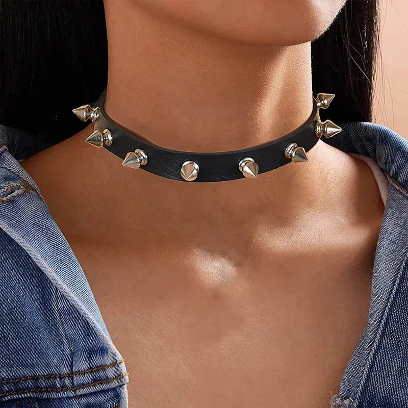 Woman Black Punk Choker Collar Necklace Pu Leather Goth Rivets Choker Necklace Pendientes Party Club Sexy Gothic Femme Jewelry