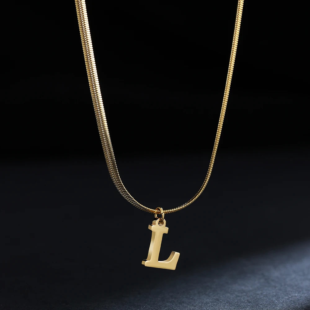 A-Z Alphabet Gold Plated Stainless Steel Pendant Necklace for Women Snake Chain Initial Letter Clavicle Necklaces Collar Jewelry