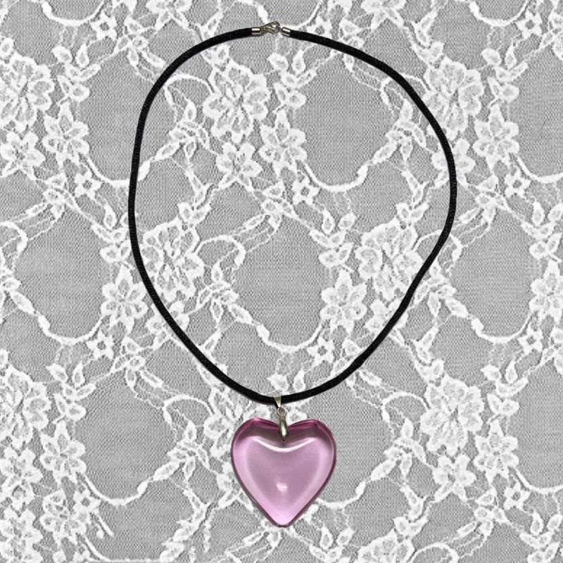 Y2k Red Heart Necklace for Women Fashion Vintage Big Hearts Pendants Necklaces Rope Chain Girls Gift Gothic Jewelry Accessories