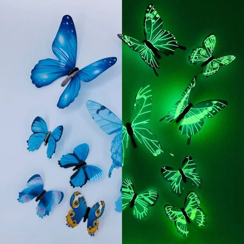 New 12Pcs Fashion 3D Luminous Butterfly Creative Wall Sticker For DIY Wall Stickers Modern Wall Art Home Decorations DIY Gift