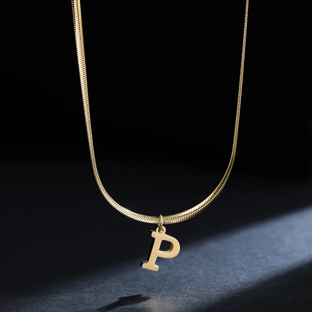 A-Z Alphabet Gold Plated Stainless Steel Pendant Necklace for Women Snake Chain Initial Letter Clavicle Necklaces Collar Jewelry