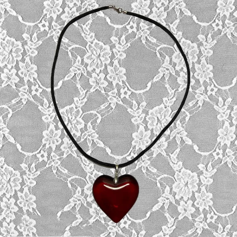 Y2k Red Heart Necklace for Women Fashion Vintage Big Hearts Pendants Necklaces Rope Chain Girls Gift Gothic Jewelry Accessories