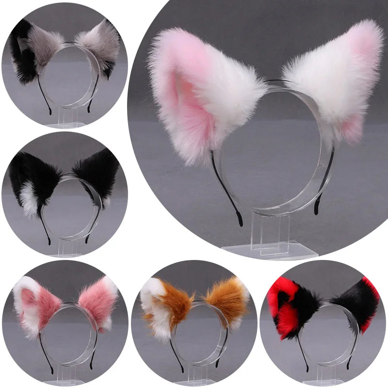 Fox Cat Ear Plush Hair Hoops Cosplay Fluffy Plush Hairband Headband Women Girl Masquerade Party Headwear Hair Accessories